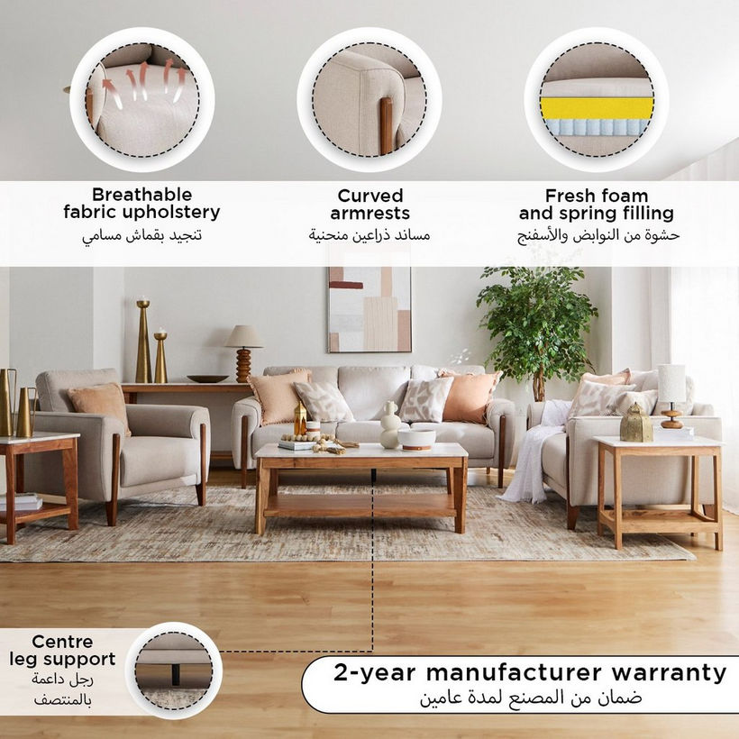 Paso 3-Seater Fabric Sofa with 2 Cushions - Image 5