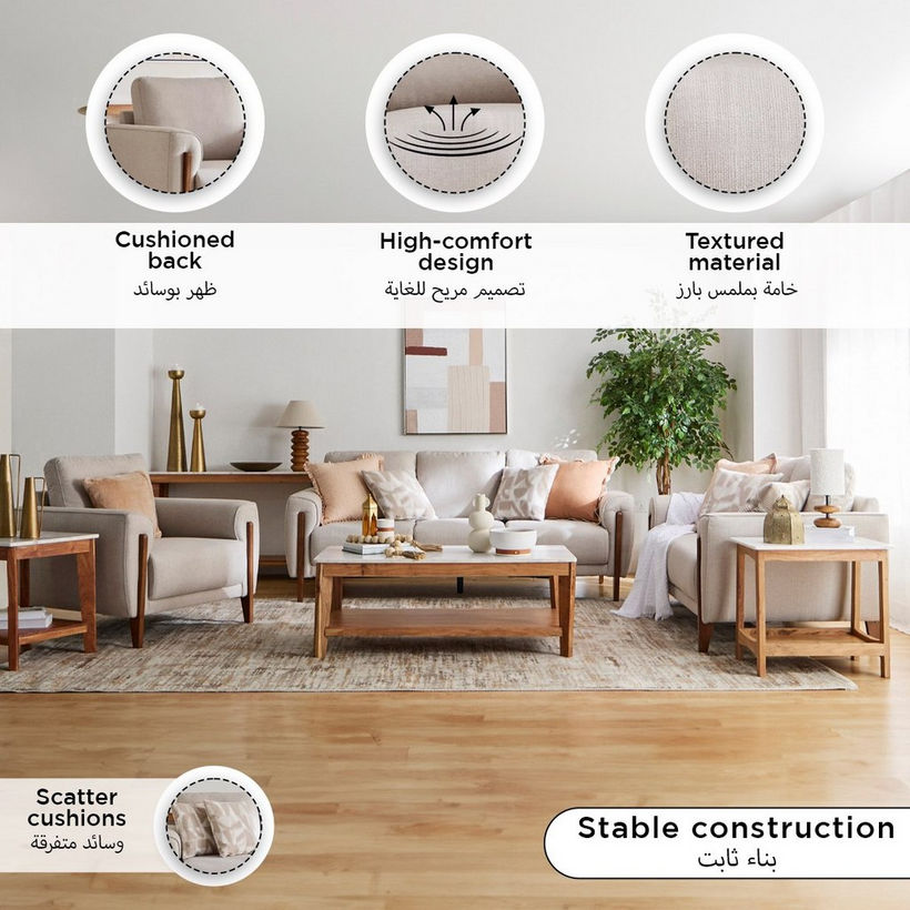 Paso 3-Seater Fabric Sofa with 2 Cushions - Image 7