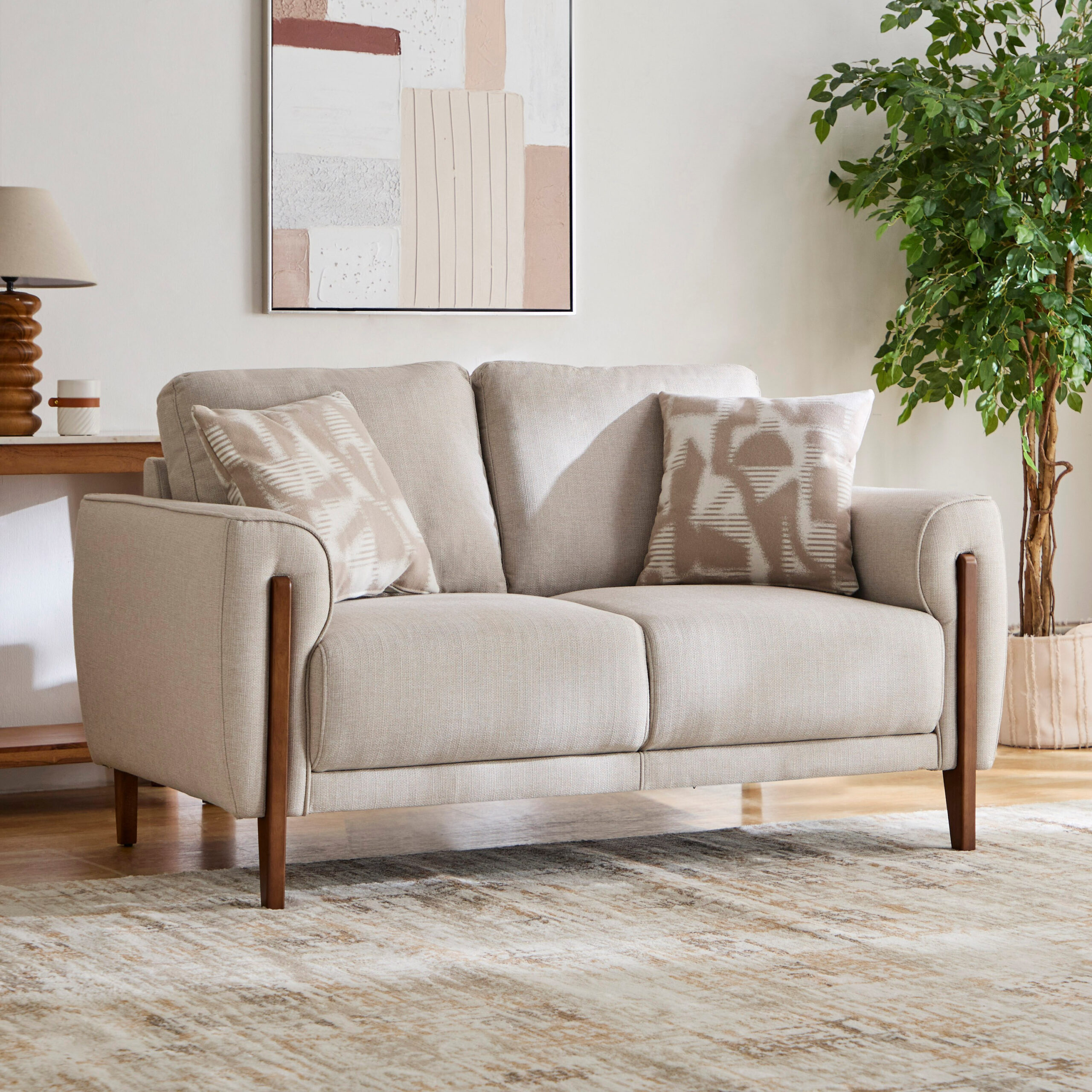Paso 2-Seater Fabric Sofa with 2 Cushions