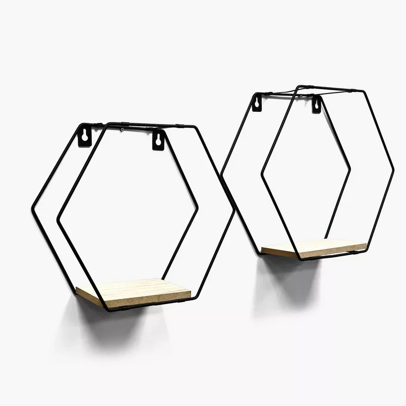 Sera Hexagon 2-Piece Wall Shelf Set - Image 2