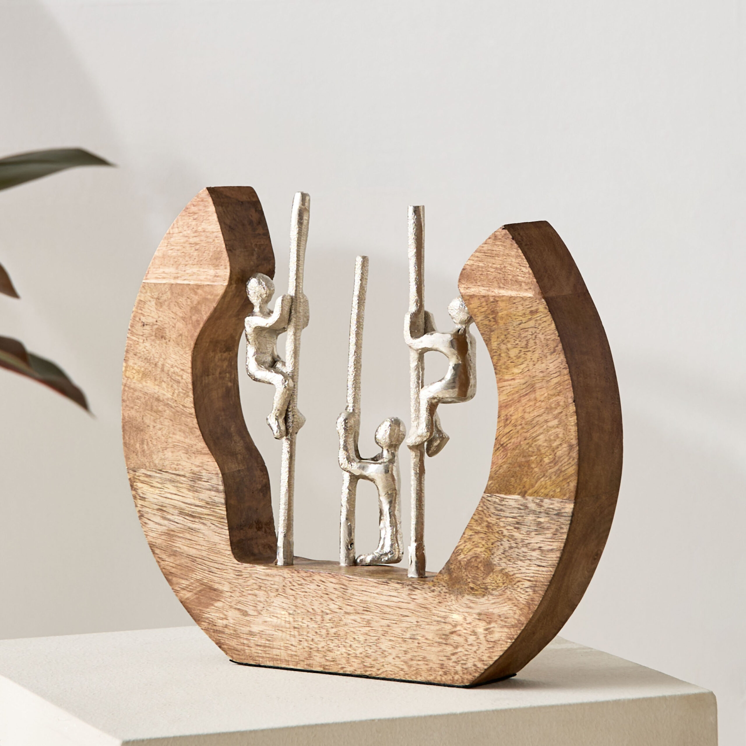 Odin Aluminium Sculpture on Pole with Wooden Base - 22x4x22 cm