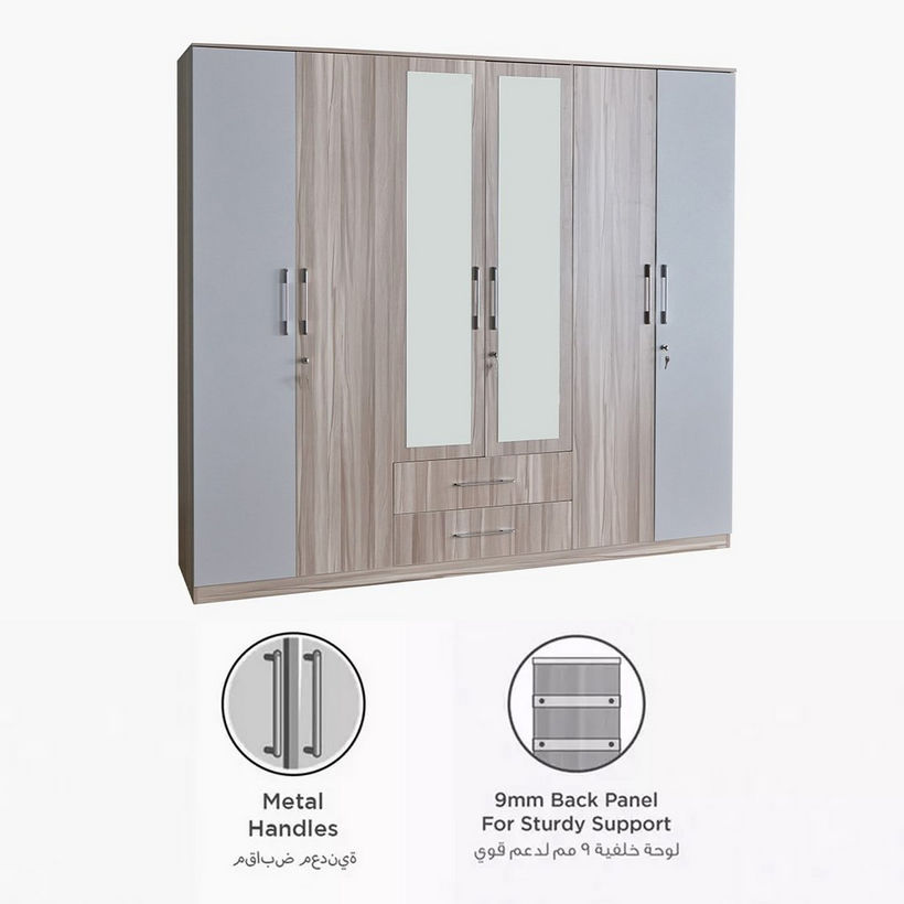 Miami Nxt 6-Door Wardrobe with Mirror and Drawers - Image 5