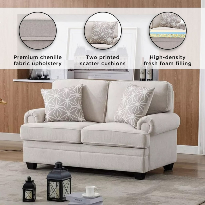 Ashton NXT 2-Seater Easy Clean Fabric Sofa with 2 Cushions - Image 6
