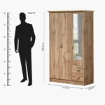 Movo Carnation 3-Door Wardrobe with 2 Drawers and Mirror