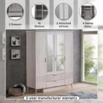Movo Elmwood 4-Door Wardrobe with 2 Drawers and Mirror