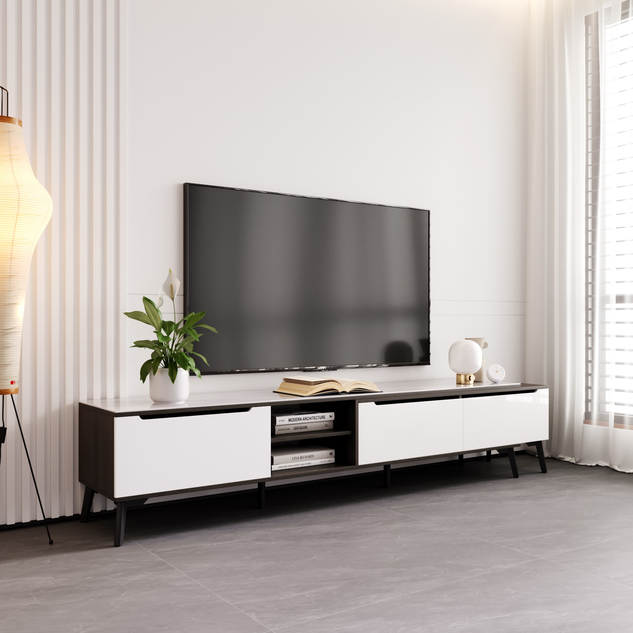 Madora 2 to 3 Metre Extendable TV Unit with Sintered Stone Top for TVs up to 98 inches