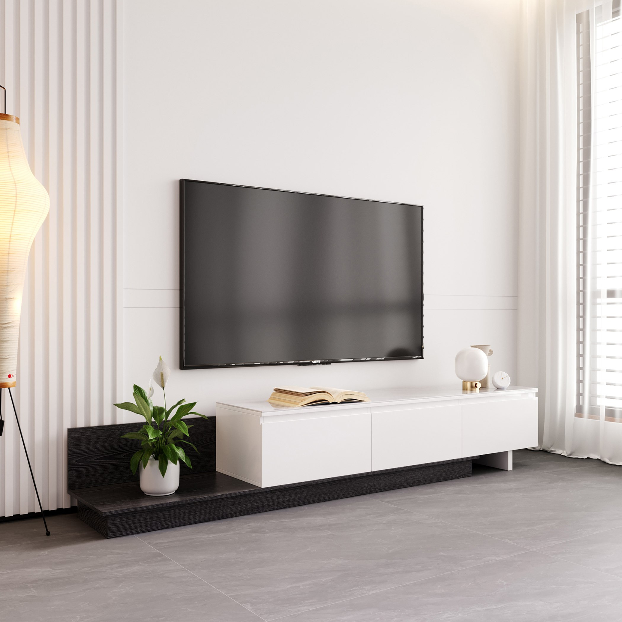 Glacia 2 to 3 Metre Extendable TV Unit with Sintered Stone Top for TVs up to 98 inches
