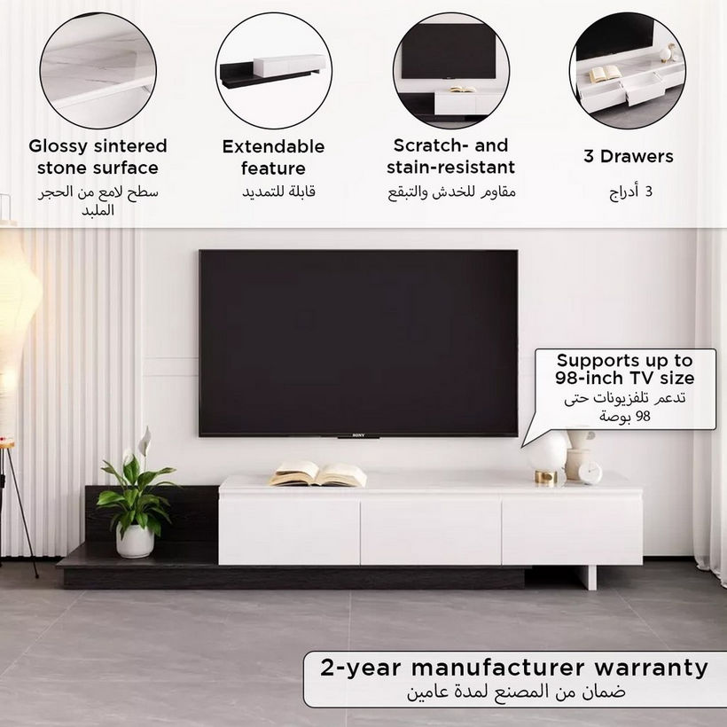 Glacia 2 to 3 Metre Extendable TV Unit with Sintered Stone Top for TVs up to 98 inches - Image 7