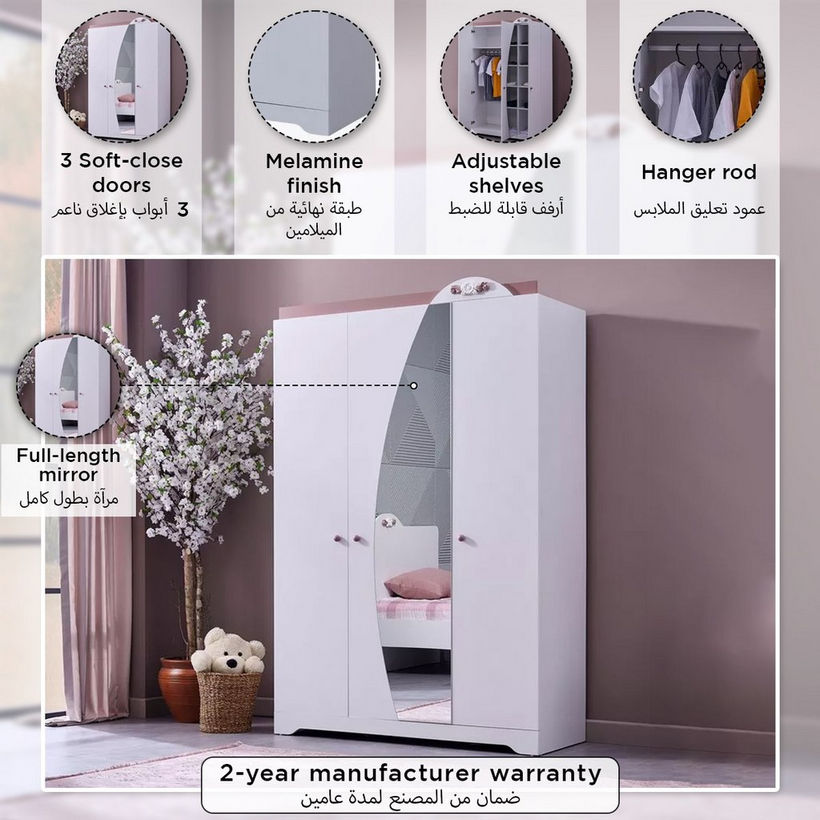 Bade 3-Door Wardrobe with Mirror - Image 5