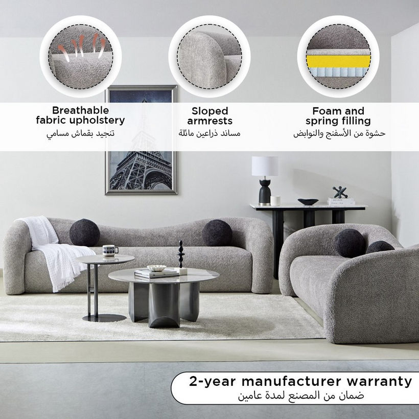 Palermo 3-Seater Fabric Sofa with 2 Cushions - Image 5