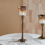 Jebha Half Crackle and Luster Glass Votive Holder on Steel Base with Steel Ring on Top - 12x12x38 cm