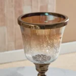 Jebha Half Crackle and Luster Glass Votive Holder on Steel Base with Steel Ring on Top - 12x12x38 cm