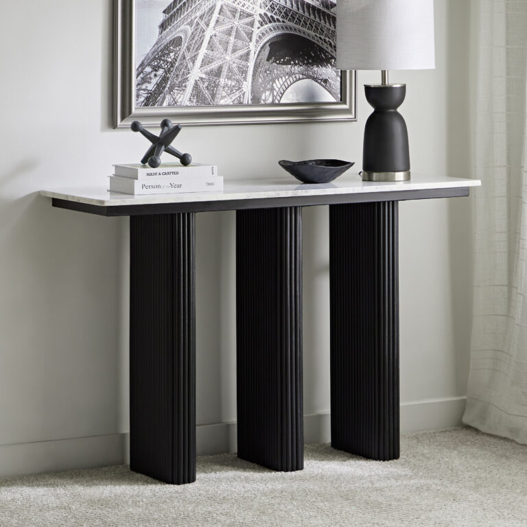 Cavon Fabio Genuine Marble Top Console Table with Solid Wood Base