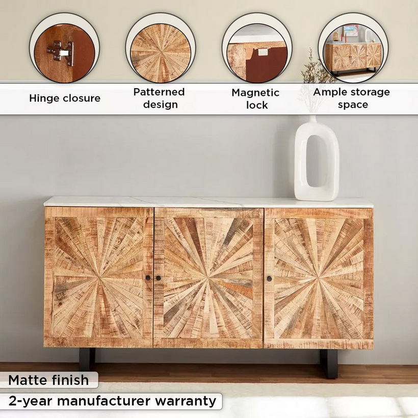 Cavon Florya NXT 1.6 Metre 3-Door Solid Wood Sideboard with Genuine Marble Top - Image 5