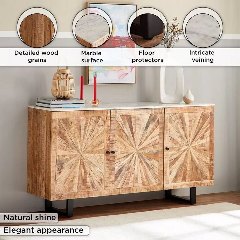 Cavon Florya NXT 1.6 Metre 3-Door Solid Wood Sideboard with Genuine Marble Top - Image 7