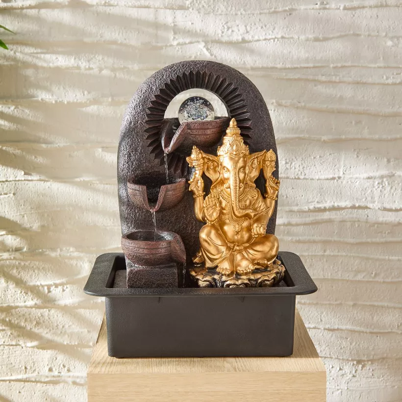 Belen Ganesha Fountain with Rolling Ball and LED Light - 30x22x39 cm - Image 3