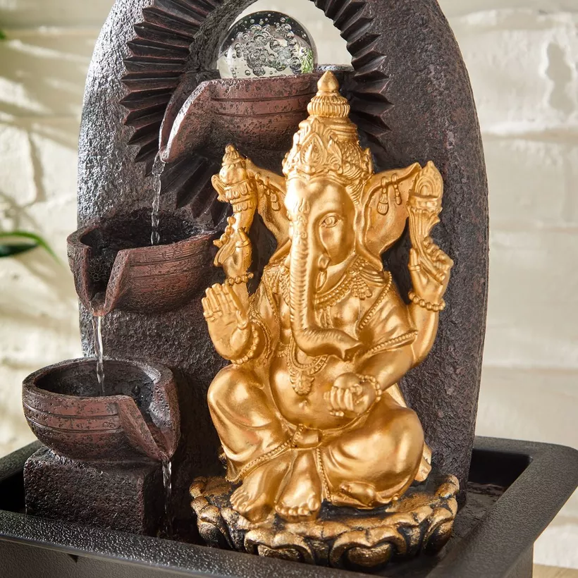 Belen Ganesha Fountain with Rolling Ball and LED Light - 30x22x39 cm - Image 4