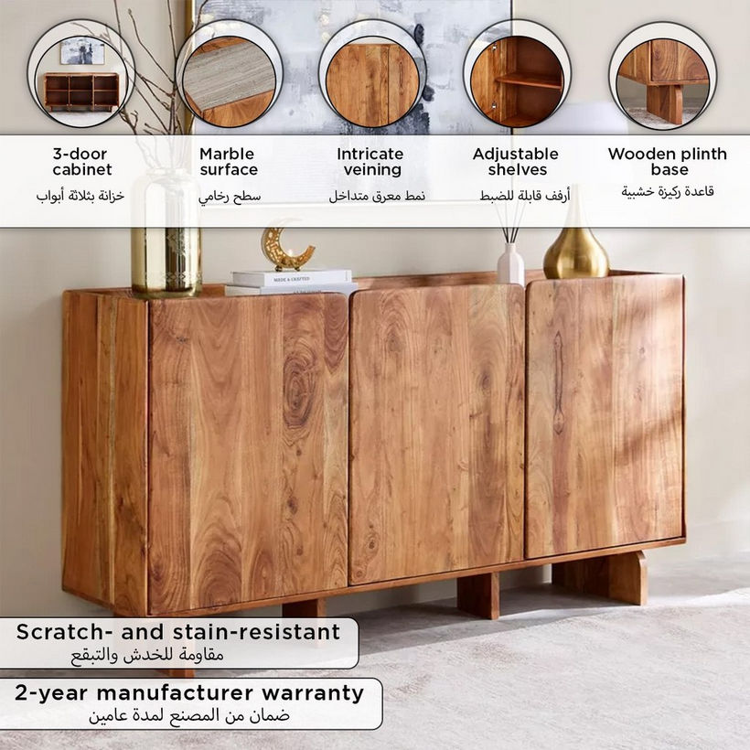 Cavon Seoul Genuine Marble Top 3-Door Sideboard - Image 2