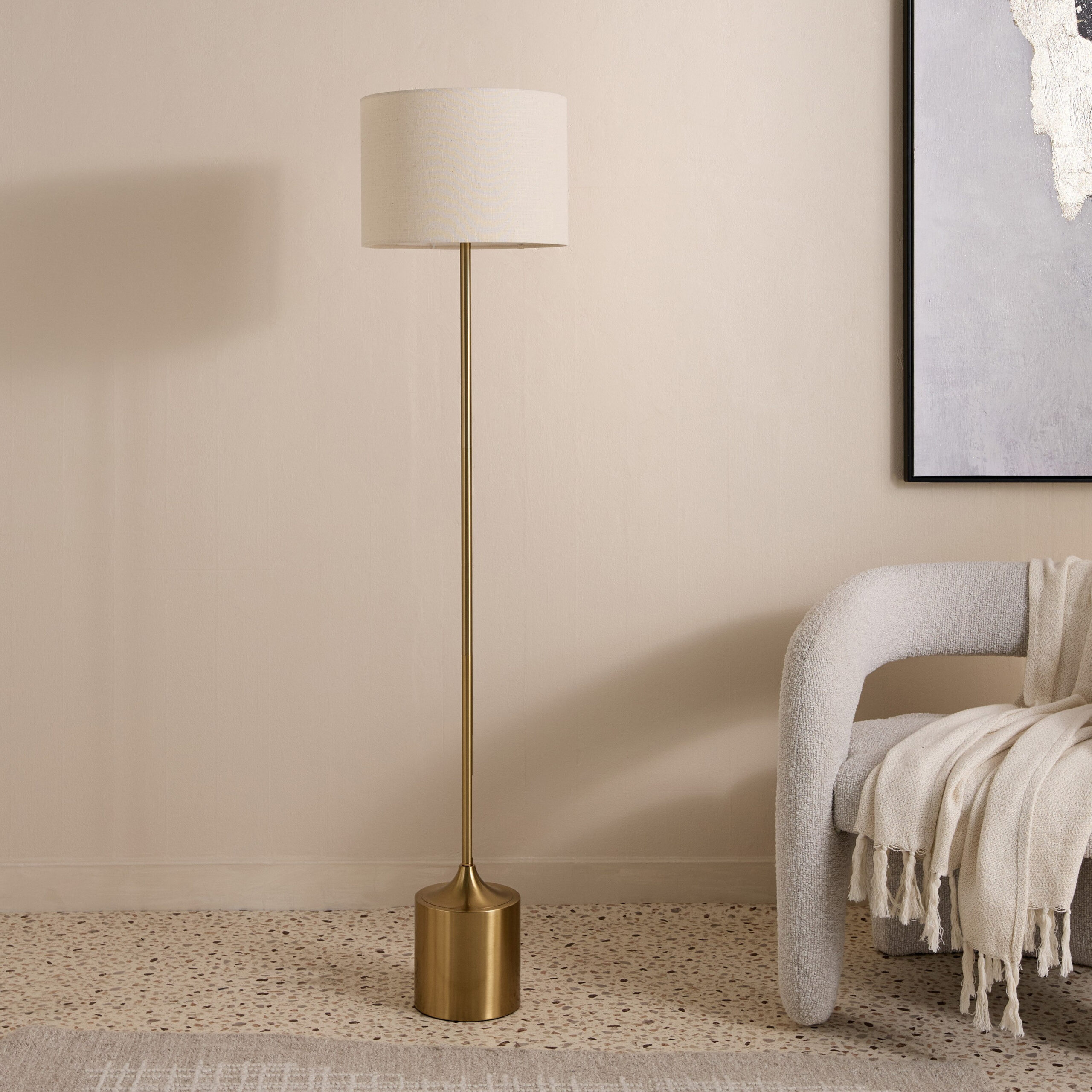 Haskett Otto Metal Floor Lamp with Linen Shade - 35x155 cm