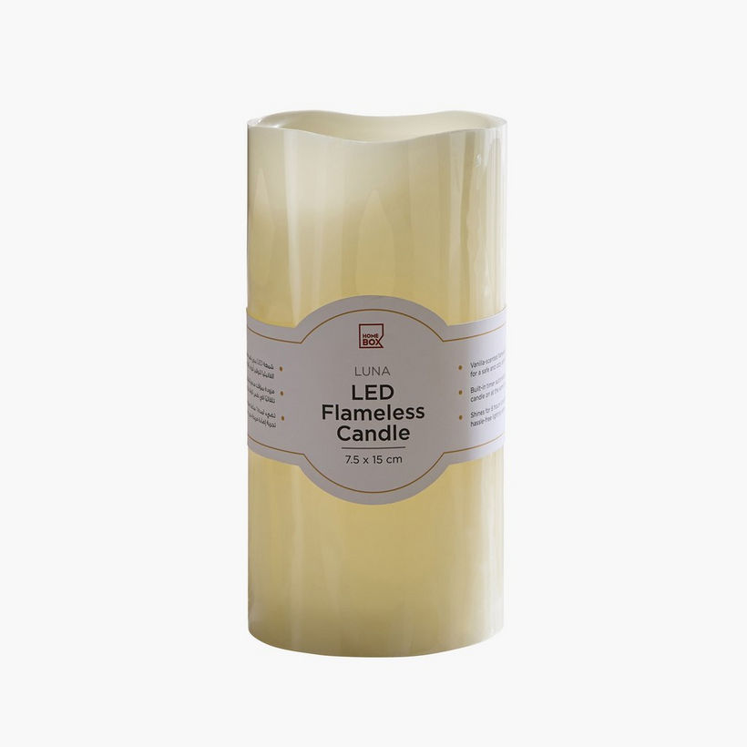 Luna LED Flameless Ivory Wax Candle with Vanilla Scent and Flickering - 7.5x15 cm - Image 2
