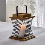 Certosa Wooden Lantern with Metal Borders - 14x14x22 cm