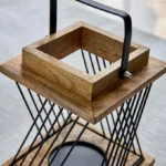 Certosa Wooden Lantern with Metal Borders - 14x14x22 cm