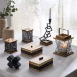 Certosa Wooden Lantern with Metal Borders - 14x14x22 cm