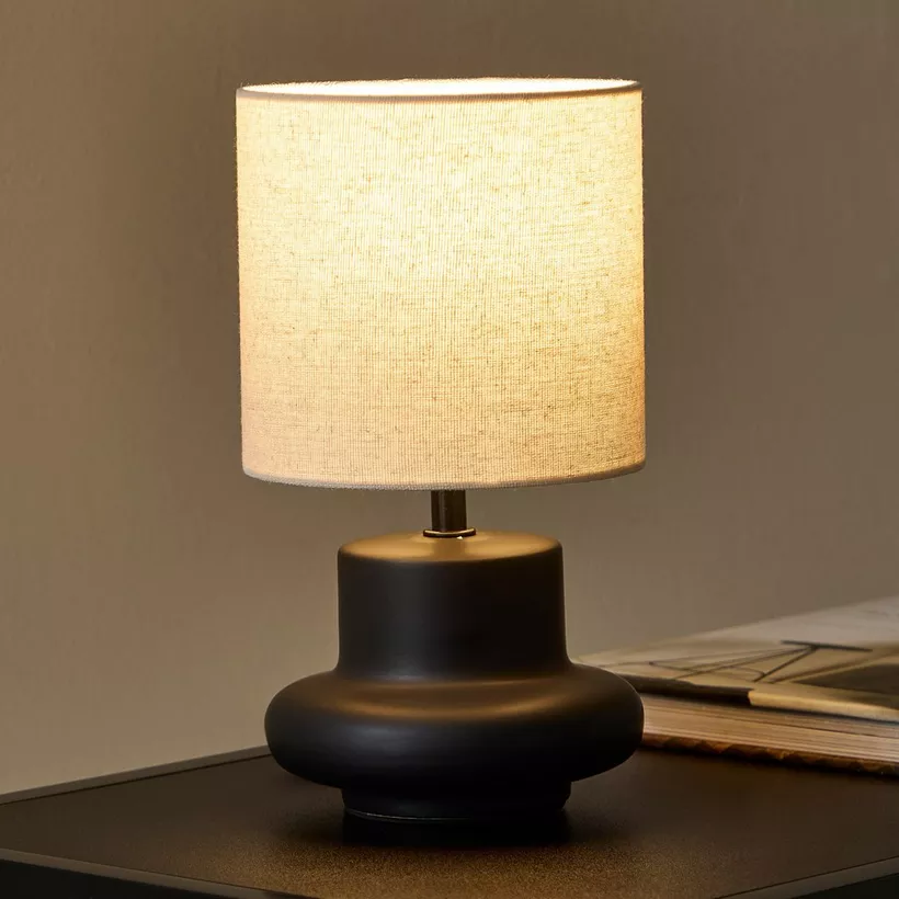 Emzie Ceramic Table Lamp with Linen Shade - 28 cm - Image 3