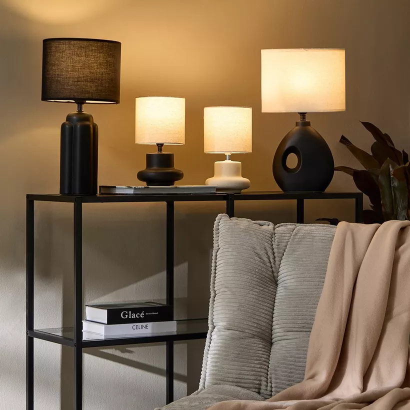 Emzie Ceramic Table Lamp with Linen Shade - 28 cm - Image 5
