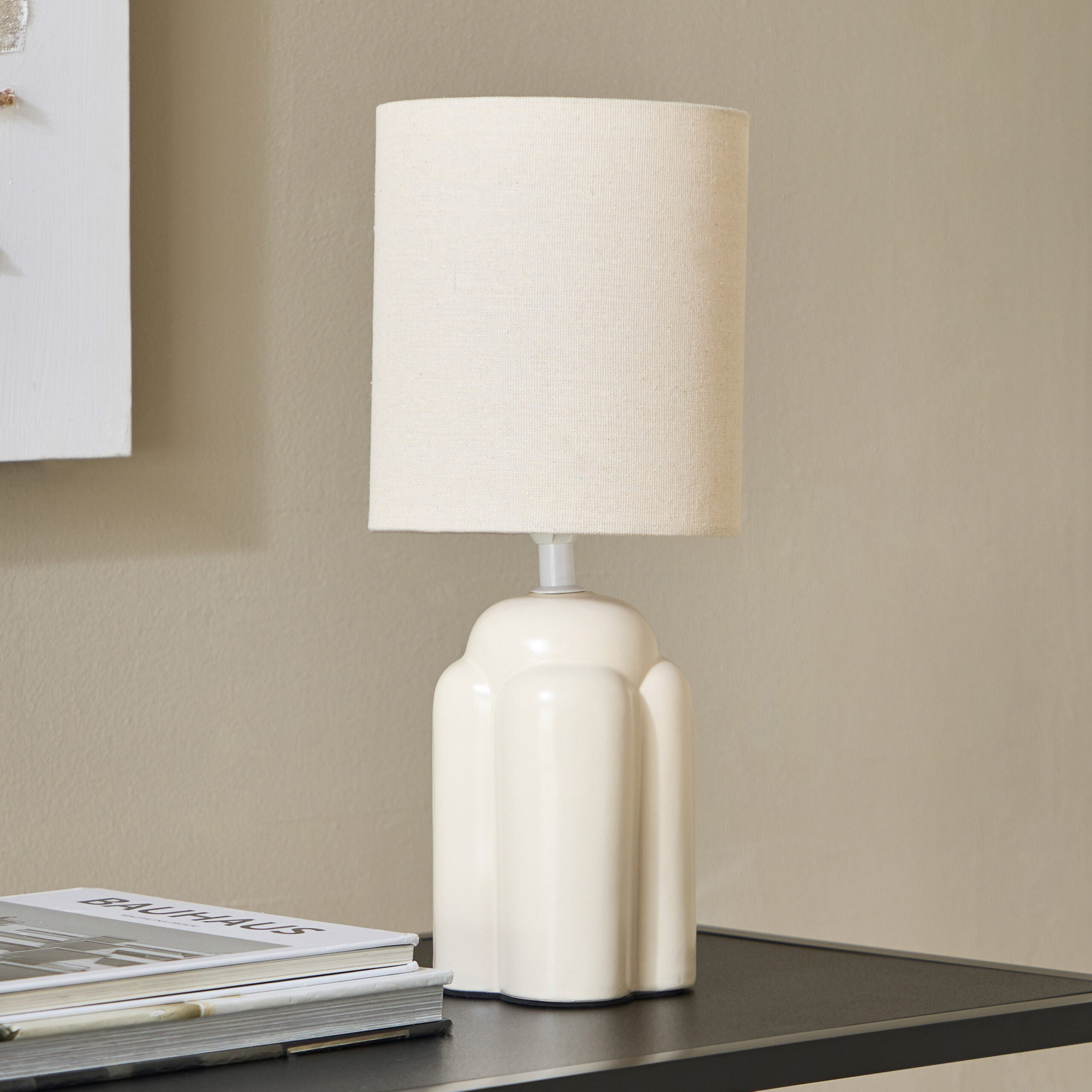 Emzie Ceramic Table Lamp with Linen Shade - 36 cm
