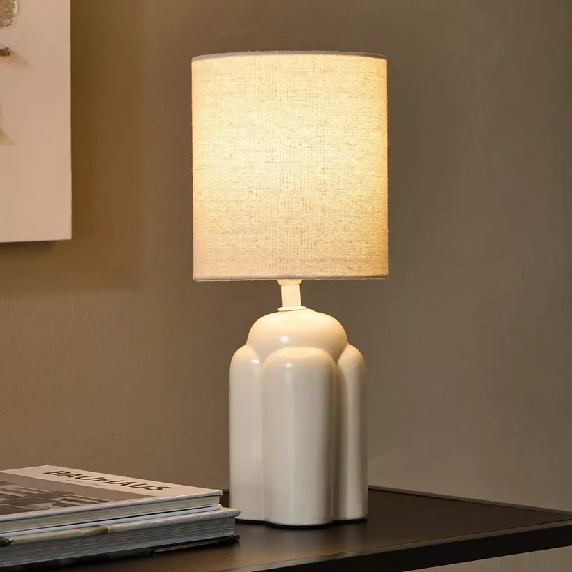 Emzie Ceramic Table Lamp with Linen Shade - 36 cm - Image 3