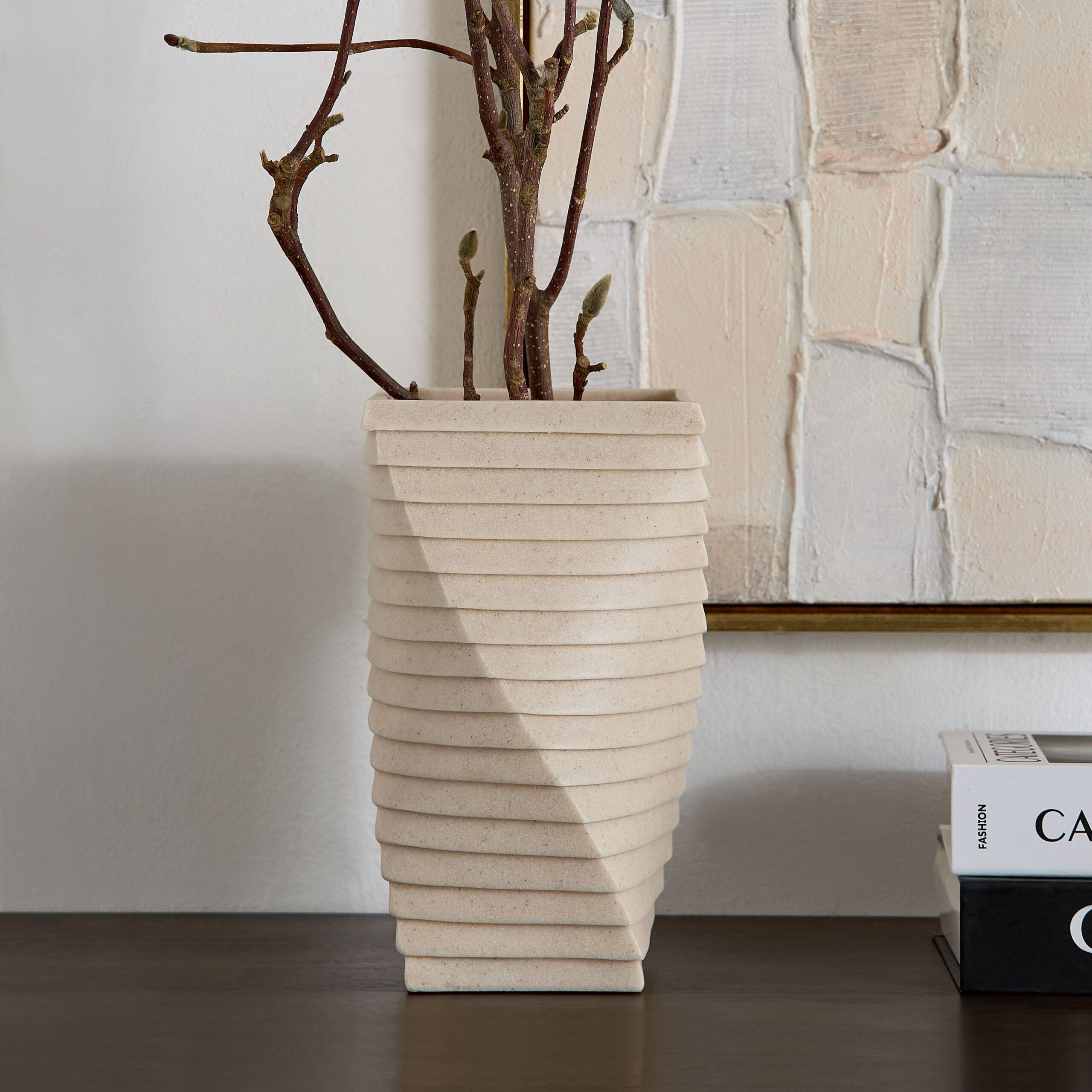 Silton Ribbed Modern Vase - 16x16x30 cm