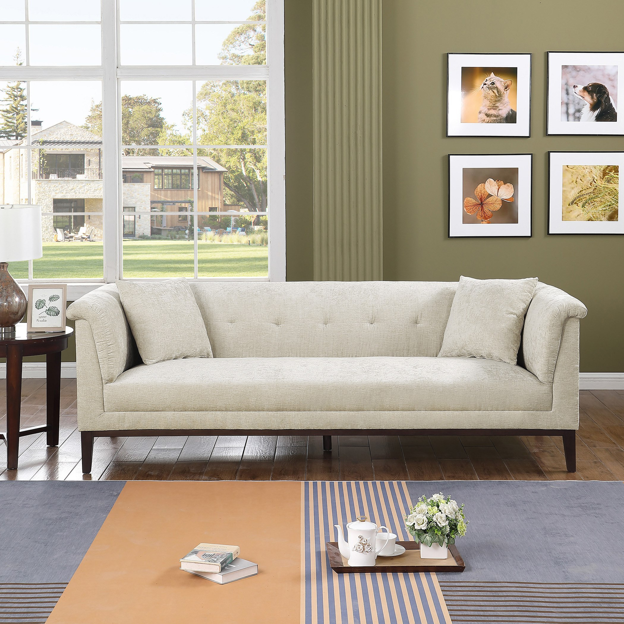 Anniston 3-Seater Fabric Sofa with 2 Cushions