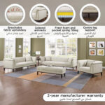 Anniston 3-Seater Fabric Sofa with 2 Cushions
