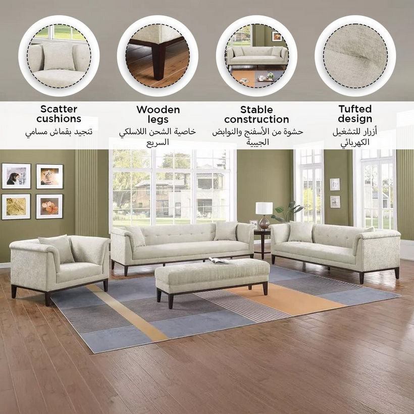 Anniston 3-Seater Fabric Sofa with 2 Cushions - Image 12