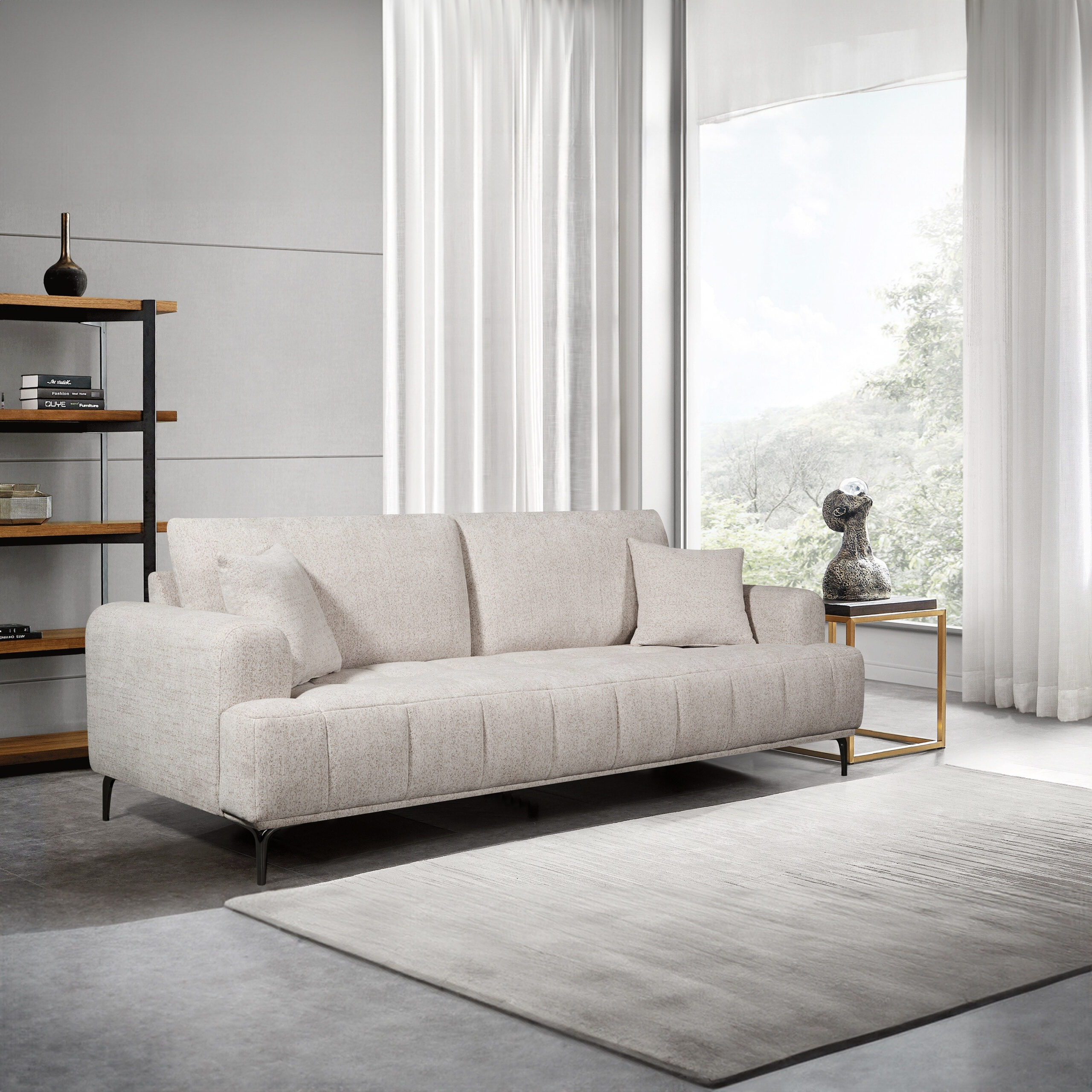 Porto 3-Seater Fabric Sofa with 2 Cushions