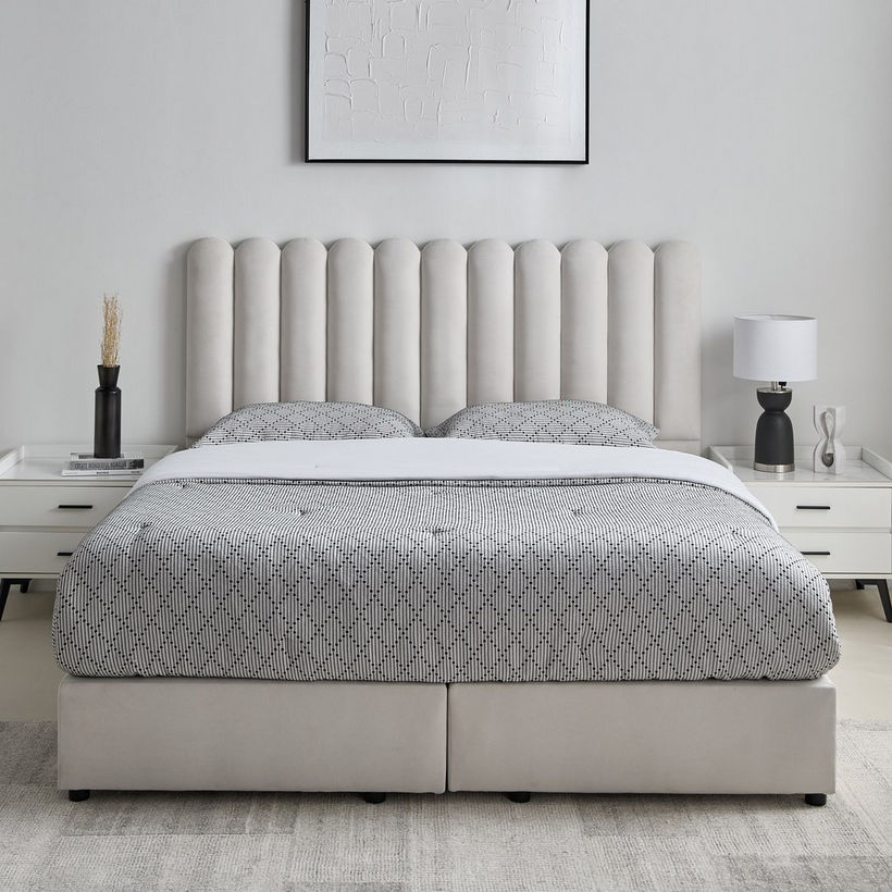 Movo Curvy Brooks Upholstered Queen Bed - 160x200 cm - Image 3