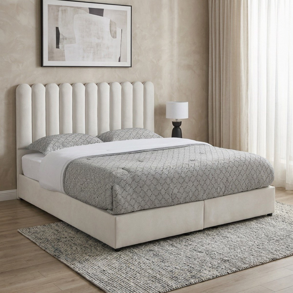 Movo Curvy Brooks Upholstered Queen Bed - 160x200 cm