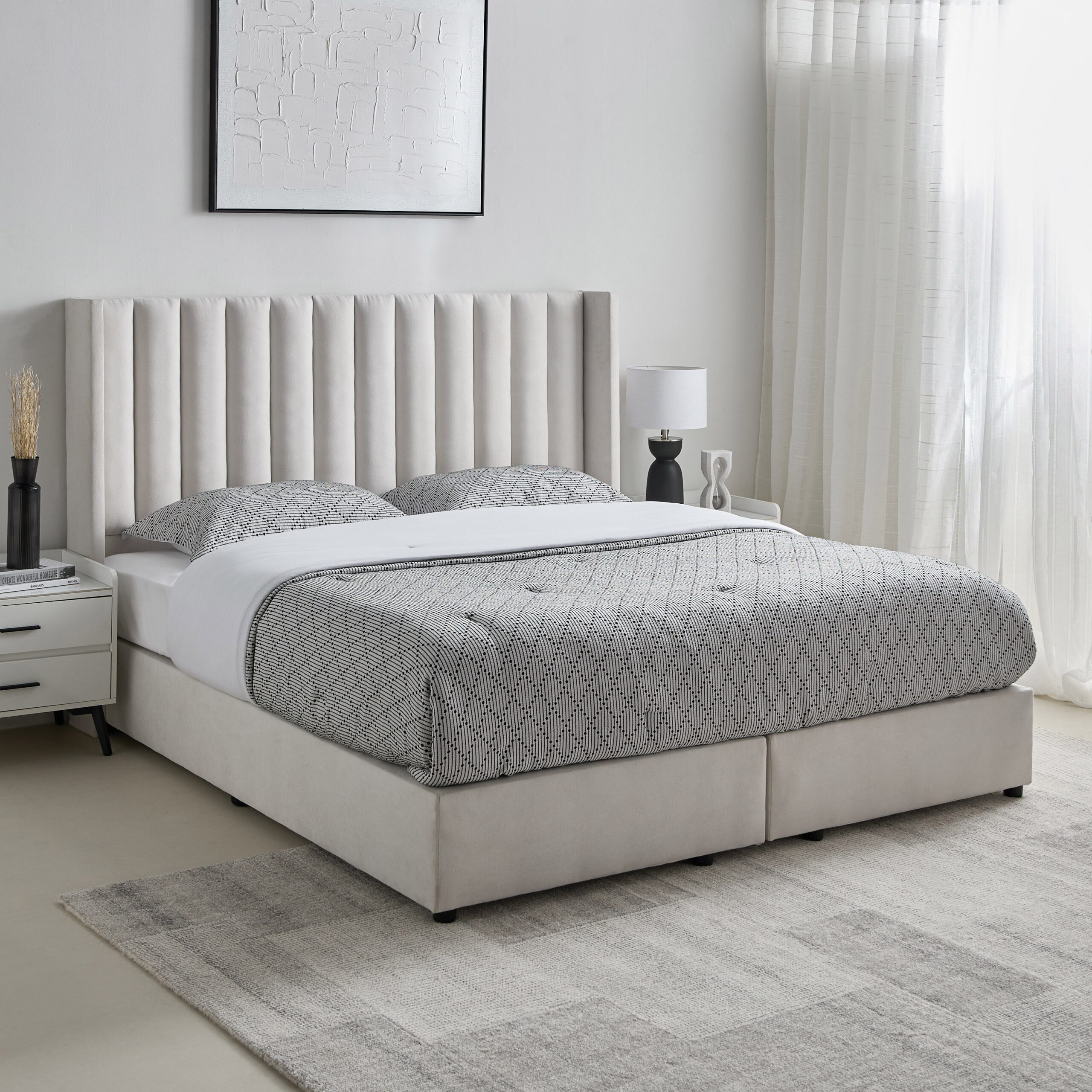 Movo Curvy Wing Back Twin Upholstered Bed - 120x200 cm