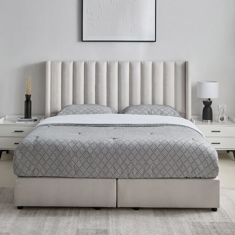 Movo Curvy Wing Back Twin Upholstered Bed - 120x200 cm - Image 3