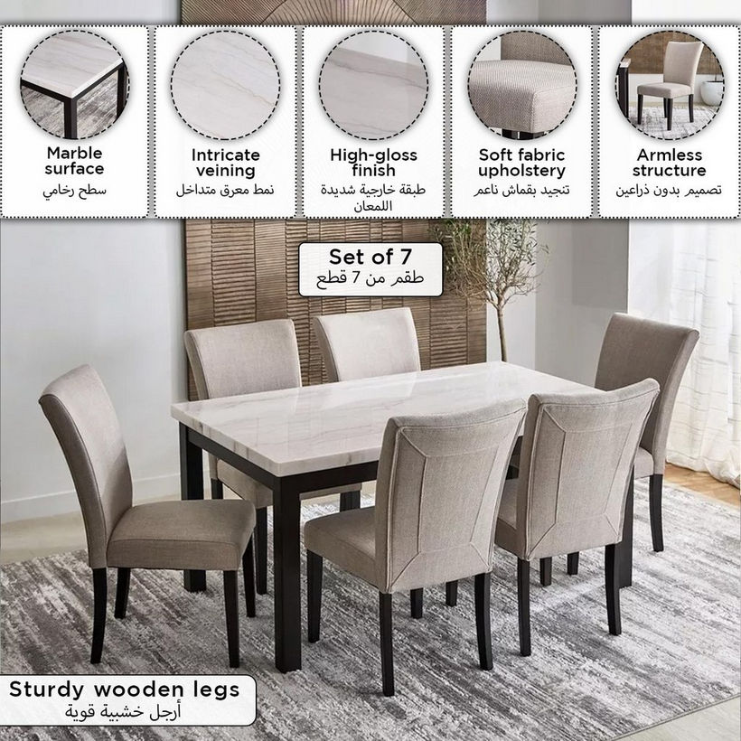Orlando NXT Genuine Marble Top 6-Seater Dining Table Set - Image 2