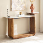 Cavon Ashton Genuine Marble Top Console Table with Solid Wood Base