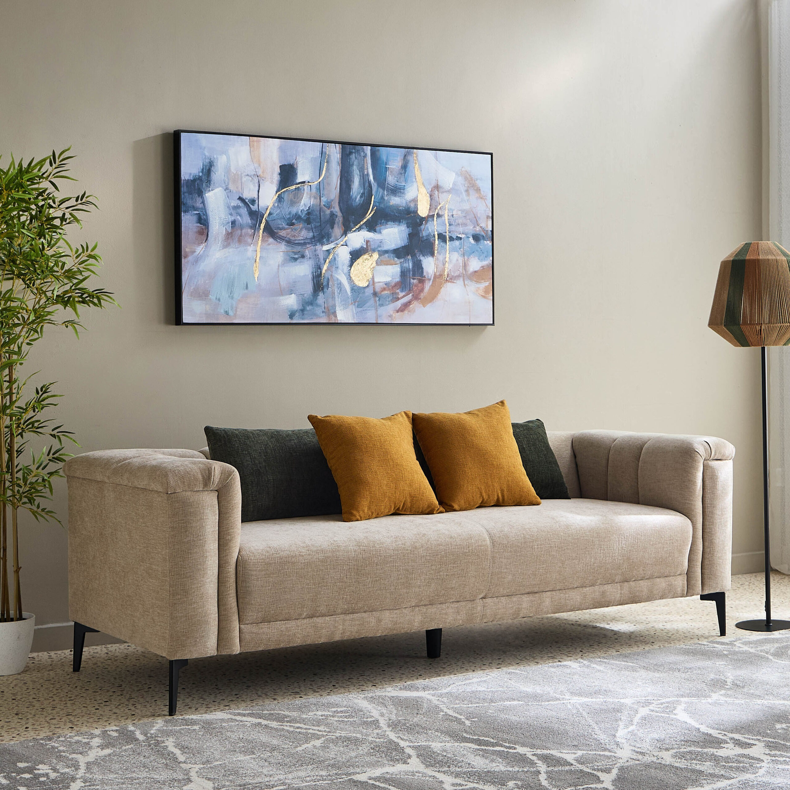 Nantes 3-Seater Fabric Sofa with 4 Cushions
