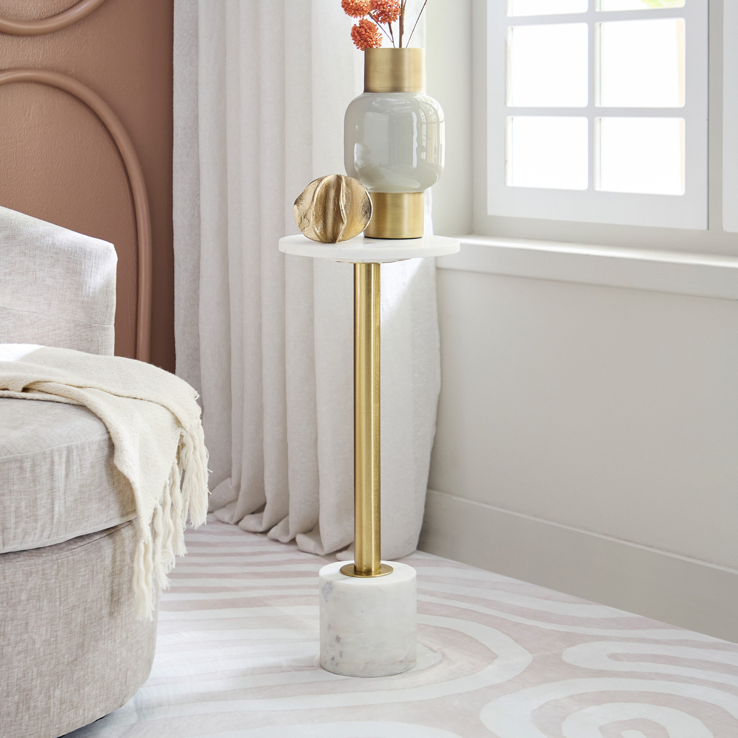 Cavon Kher Genuine Marble Top Accent Table