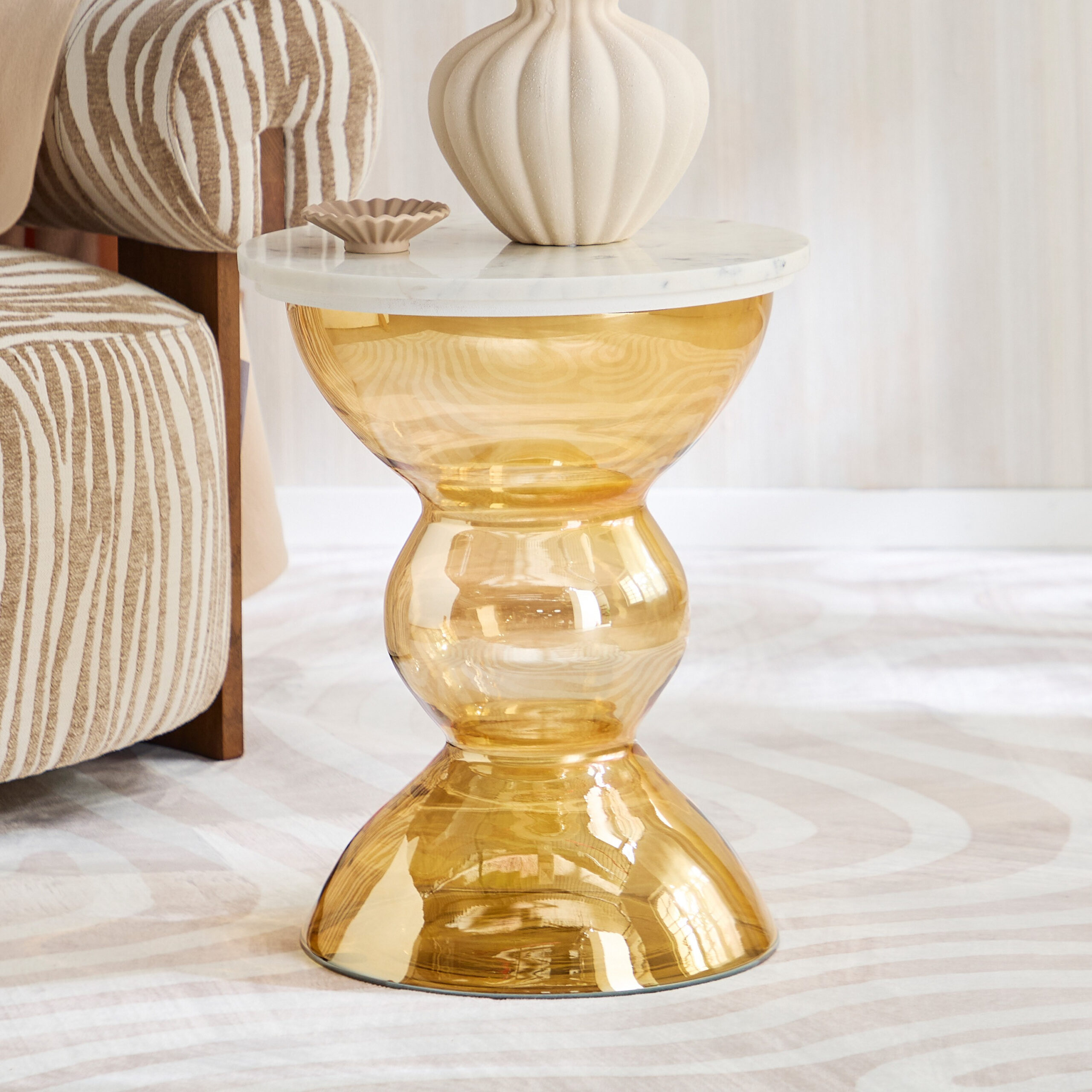 Cavon Arzon Genuine Marble Top Glass Accent Table
