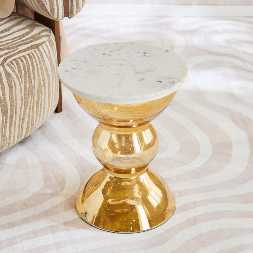 Cavon Arzon Genuine Marble Top Glass Accent Table - Image 3