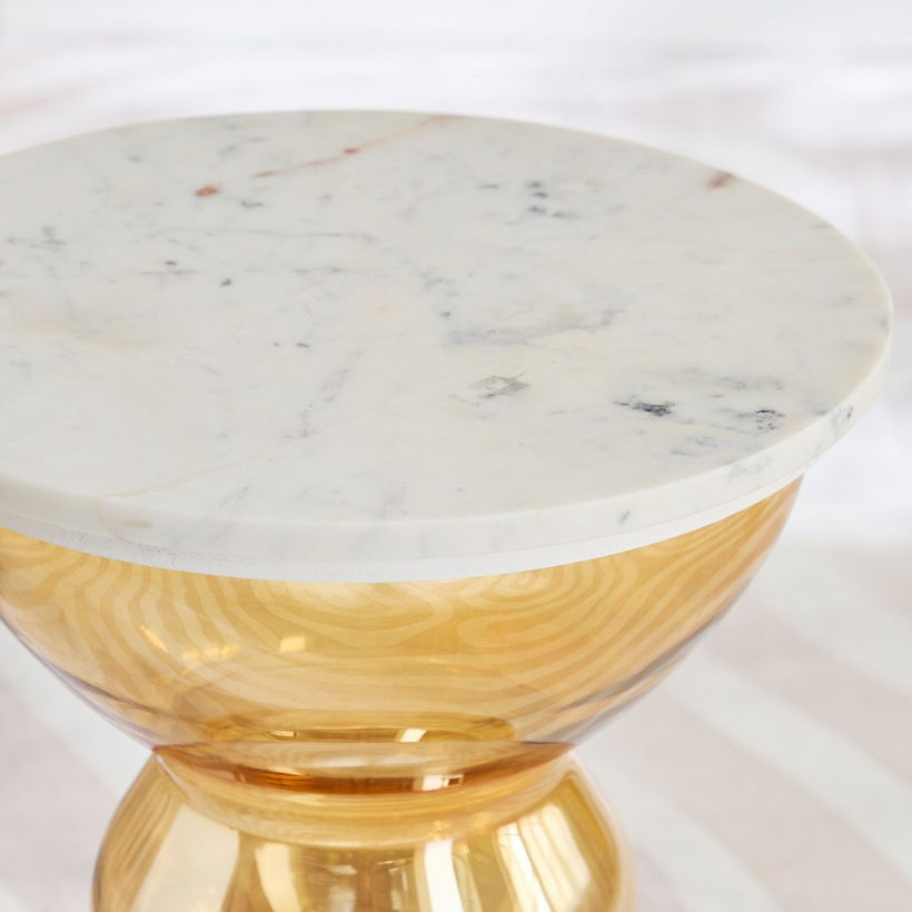 Cavon Arzon Genuine Marble Top Glass Accent Table - Image 4
