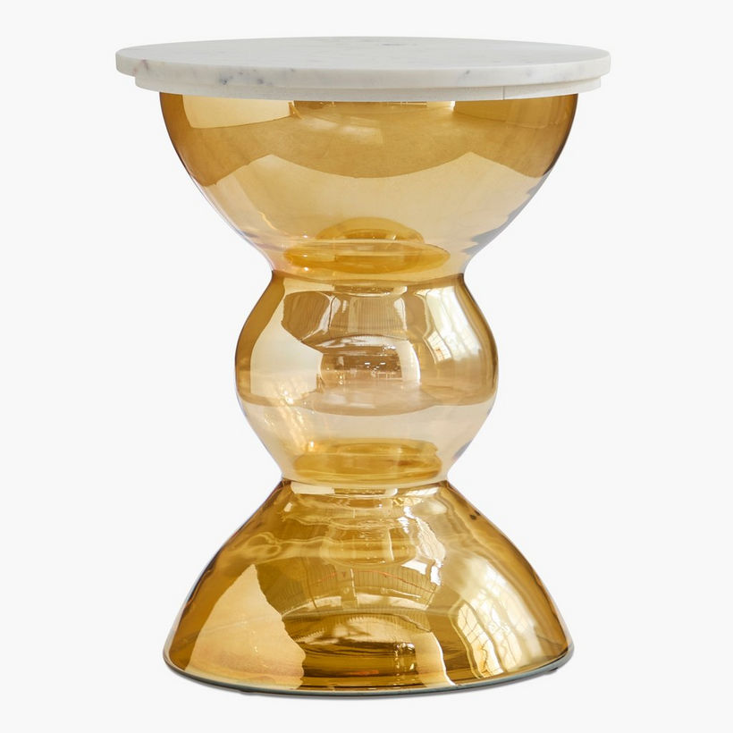 Cavon Arzon Genuine Marble Top Glass Accent Table - Image 7