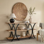 Cavon Rusic Solid Wood 1.6 Meter Console Table and High TV Unit for TVs upto 65 inches
