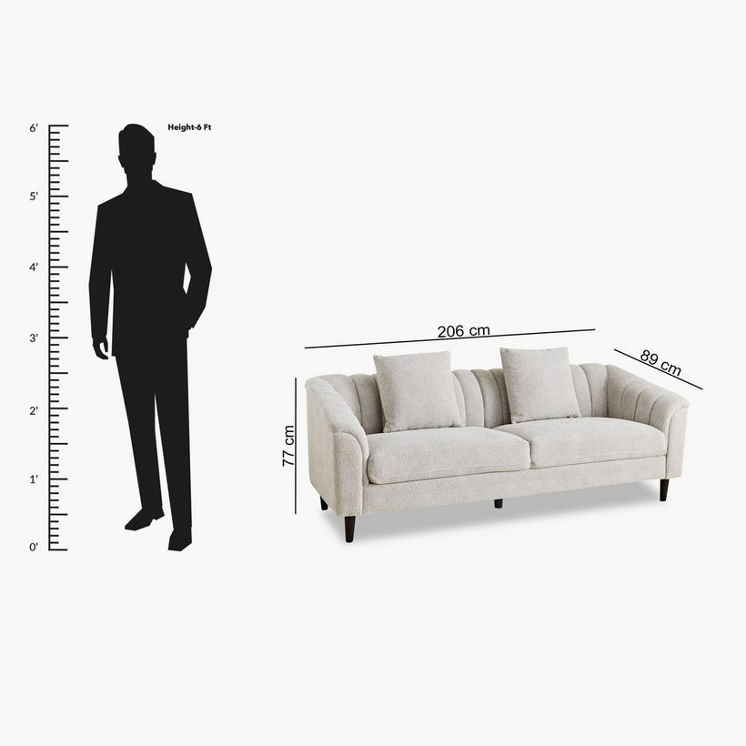 Zeta 3-Seater Fabric Sofa with 2 Cushions - Image 12